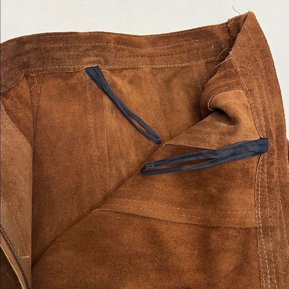 LEATHER VINTAGE 70’s BROWN A LINE MIDI SKIRT WITH TALON SIPPER SIZE SMALL - Picture 10 of 14
